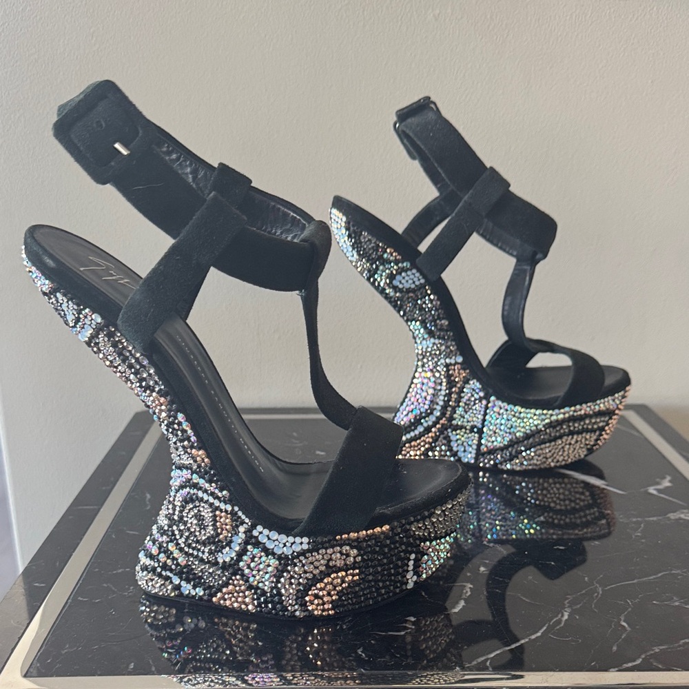 Giuseppe Zanotti Jem RARE fetish Black and Multicolor Embellished Platforms 38.5 - Picture 3 of 7